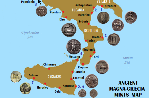 Magna-Grecia Map of Mints
